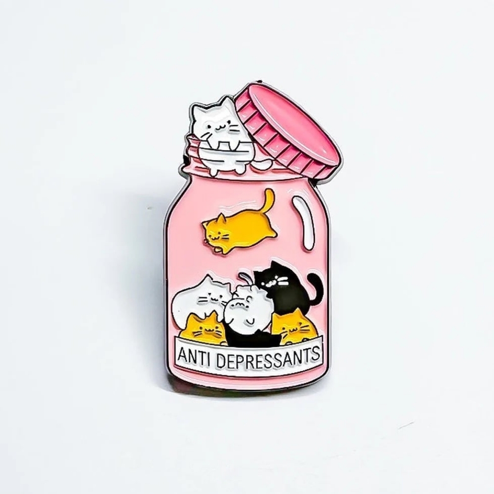 3/$12 Kitten Enamel "Antidepressants" Pin - Humor Cute Cat-lover joy Novelty